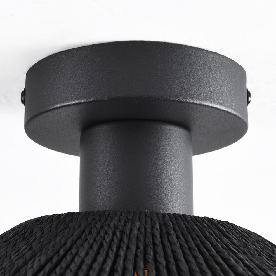 Lampa sufitowa Carta w stylu boho-chic, czarna z sznurkiem, Ø40 cm