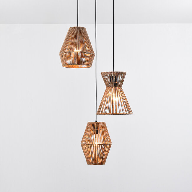 Lampa wisząca boho z plecionym sznurem, 3 światła - Tiga
