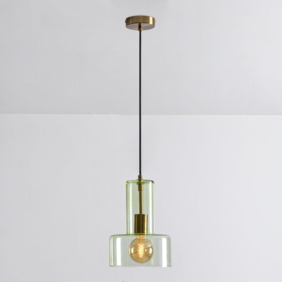 Lampa wisząca Rurka złota z zielonym szkłem