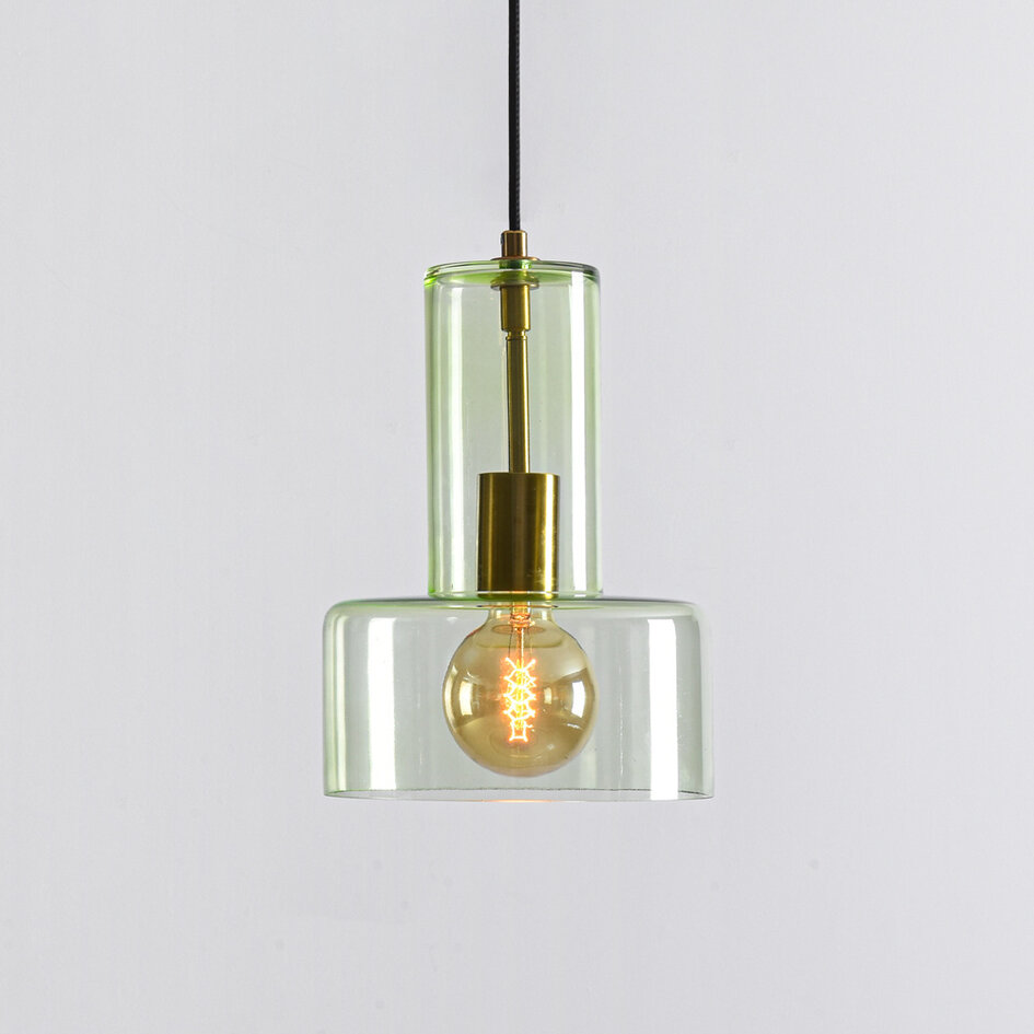 Lampa wisząca Rurka złota z zielonym szkłem