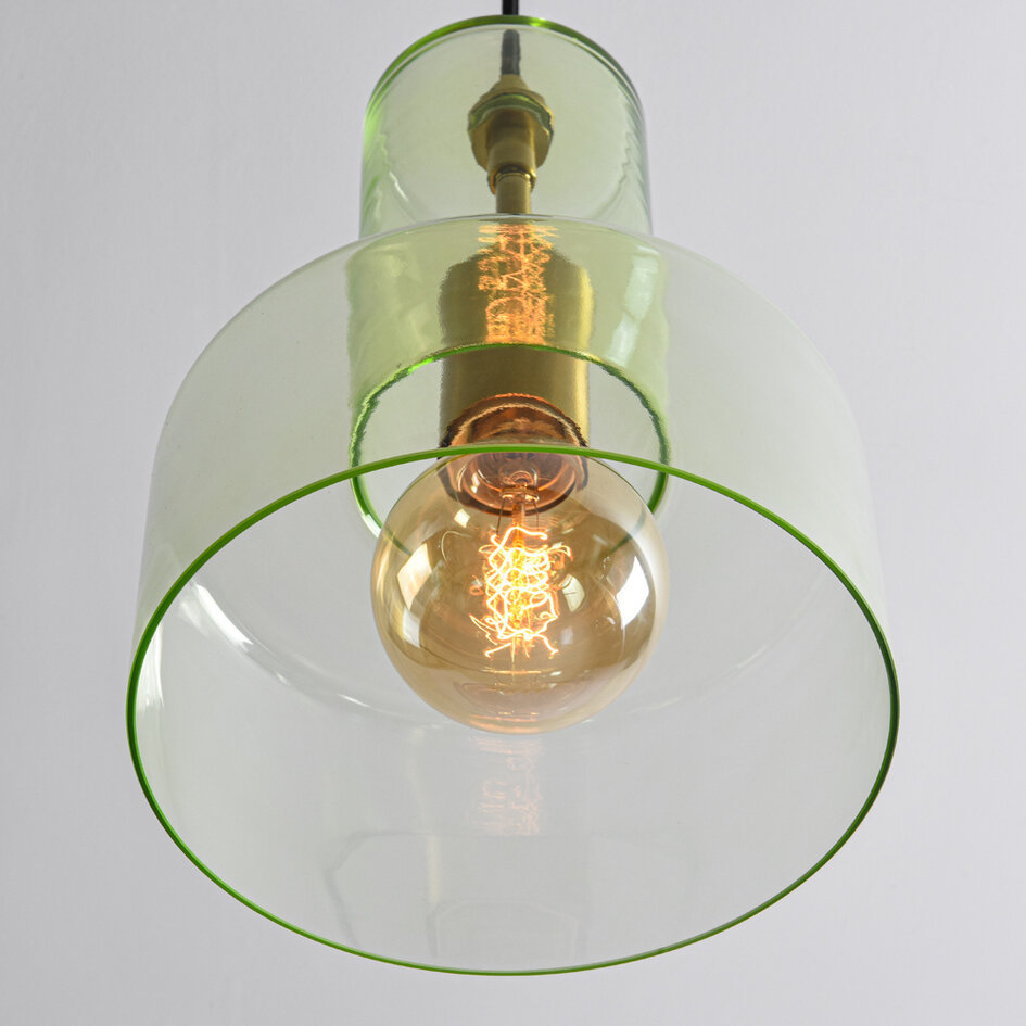Lampa wisząca Rurka złota z zielonym szkłem