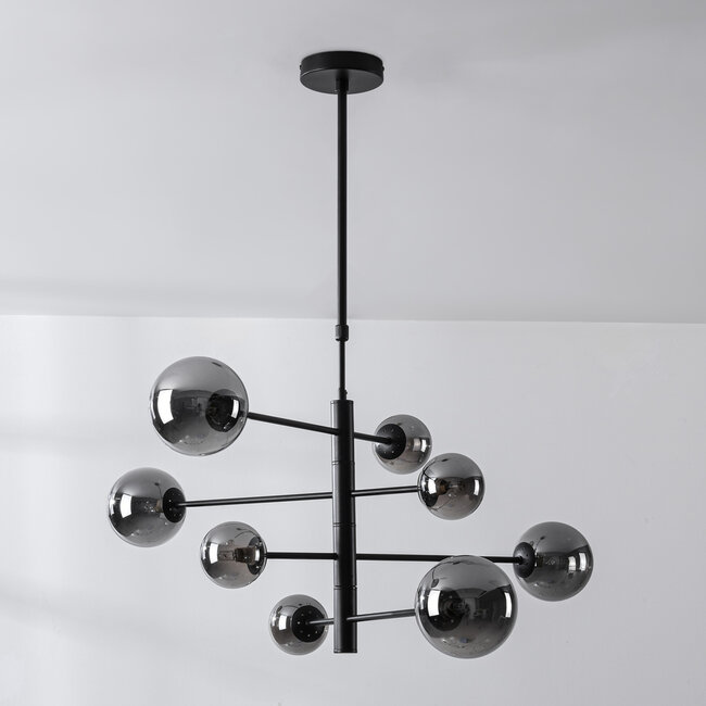 Lampa sufitowa Oito czarna z przydymionym szkłem, 8-światła