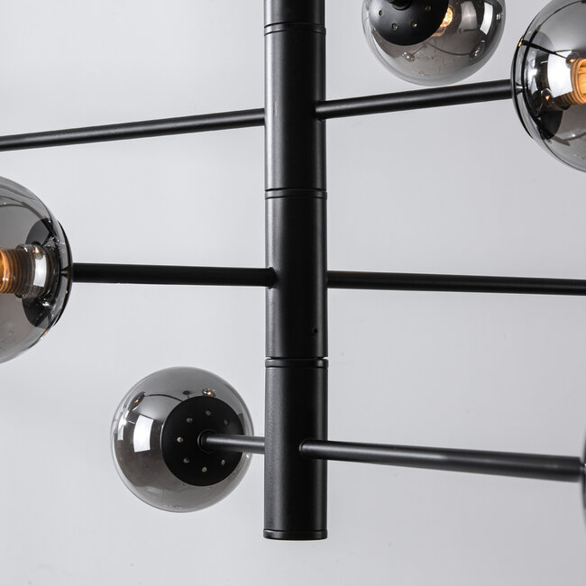 Lampa sufitowa Oito czarna z przydymionym szkłem, 8-światła