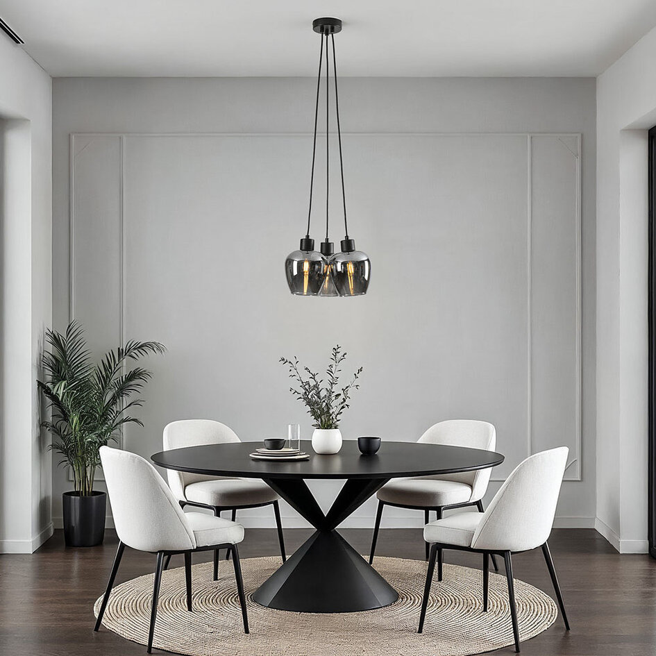 Design czarna lampa wisząca Ventura z przydymionym szkłem, 3 światła