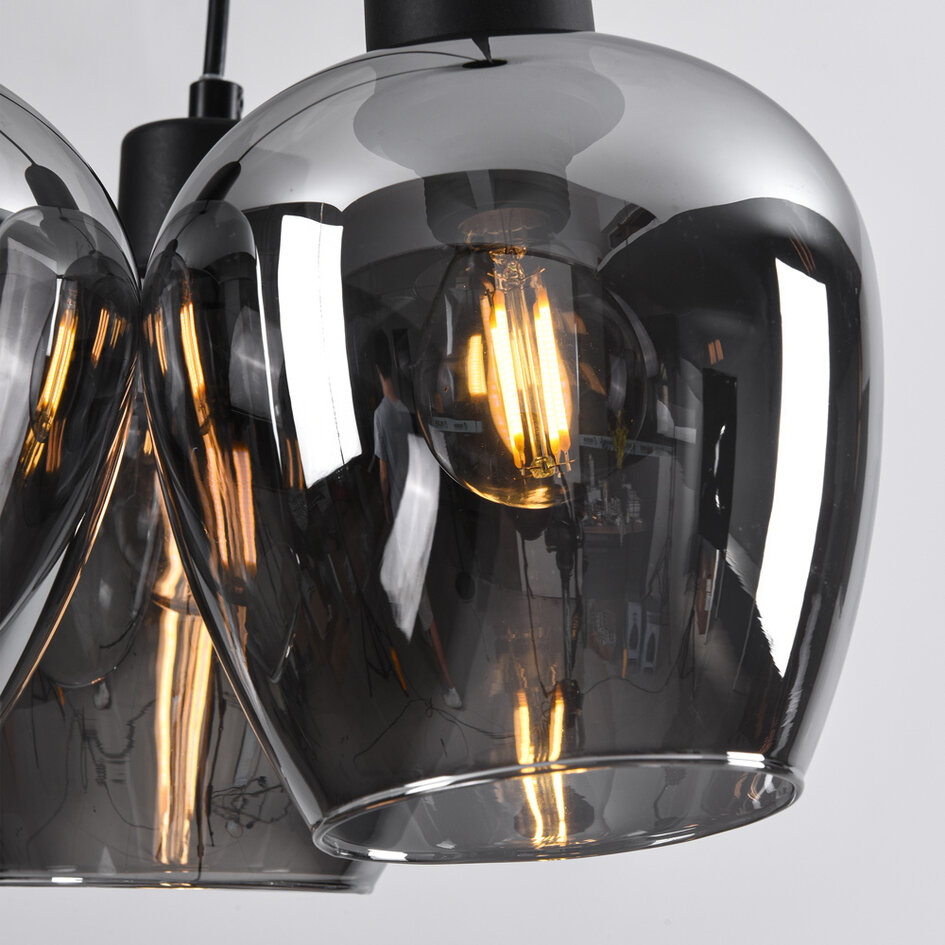 Design czarna lampa wisząca Ventura z przydymionym szkłem, 3 światła
