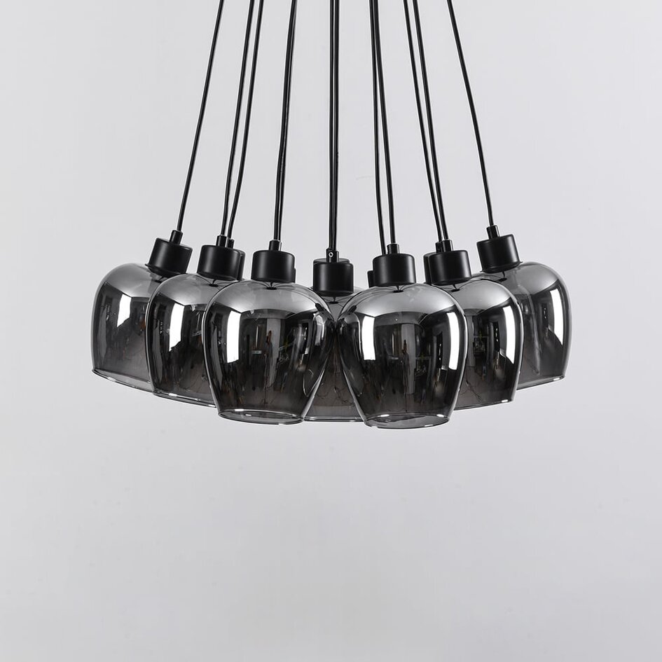 12-światło design lampa wisząca czarna z przydymionym szkłem - Ventura