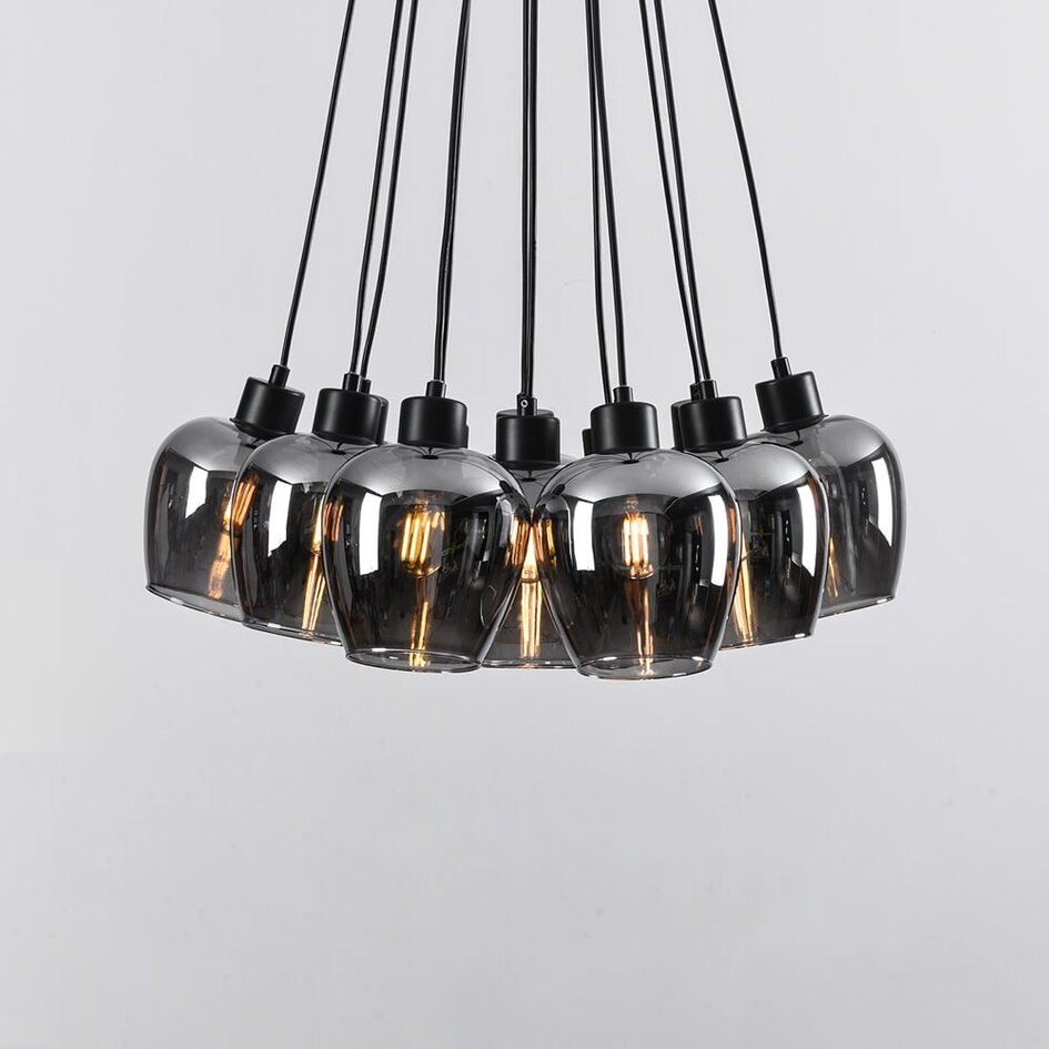 12-światło design lampa wisząca czarna z przydymionym szkłem - Ventura