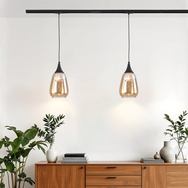 1-fazowa szynowa lampa wisząca Noi ze szkłem bursztynowym - kropla