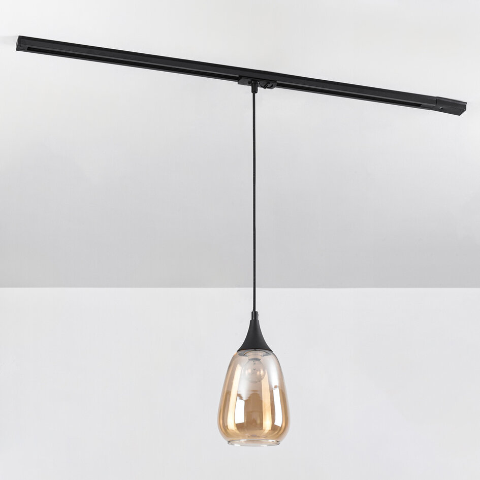 1-fazowa szynowa lampa wisząca Noi ze szkłem bursztynowym - kropla