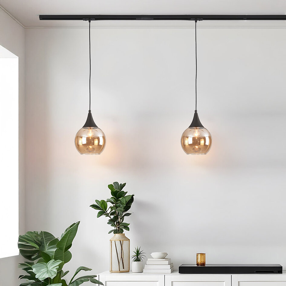Lampa wisząca na szynie 1-fazowej Nya ze szkłem bursztynowym - okrągła