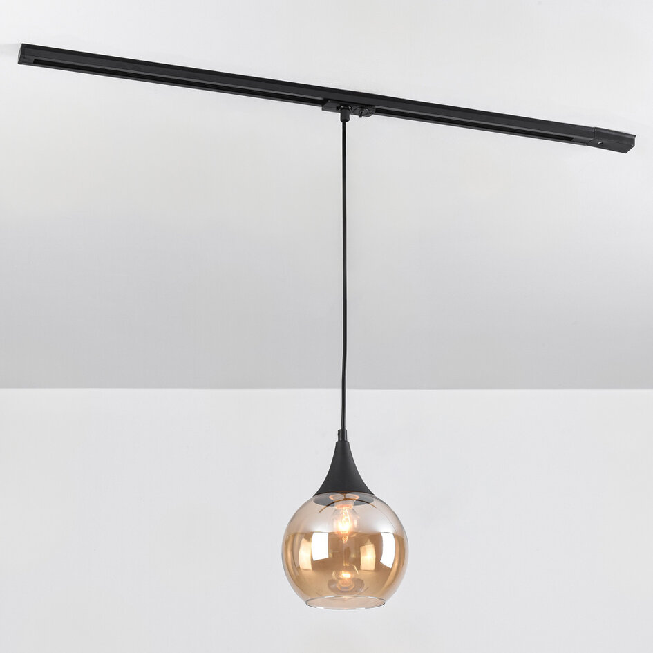 Lampa wisząca na szynie 1-fazowej Nya ze szkłem bursztynowym - okrągła