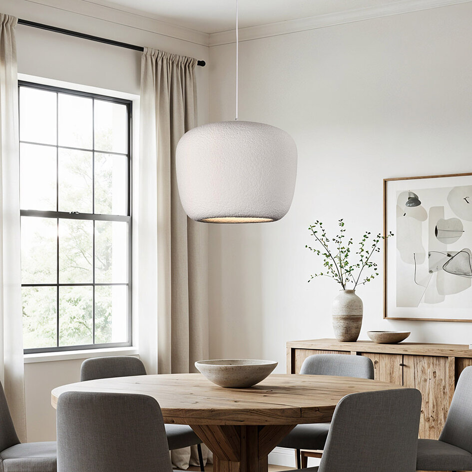 Lampa wisząca Kumo – w stylu wabi-sabi, z efektem kamienia, Ø40 cm, biała