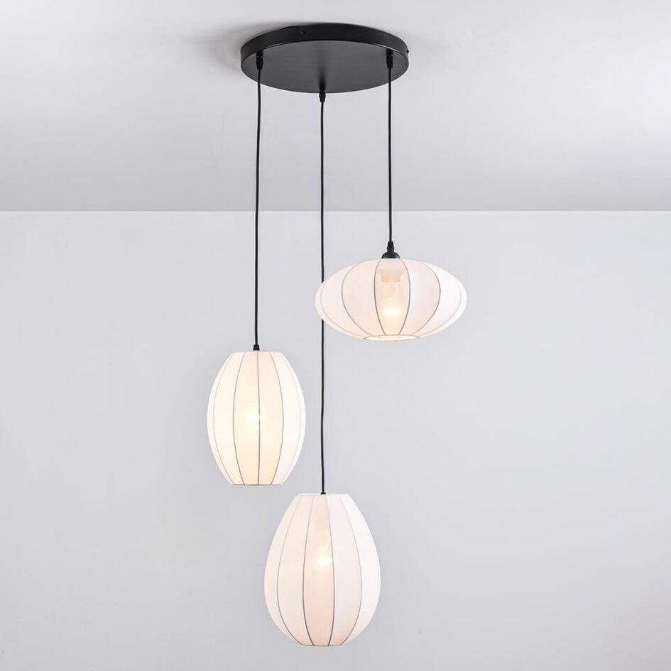 3 światła Japandi lampa wisząca z białymi materiałowymi lampionami - Fabrica