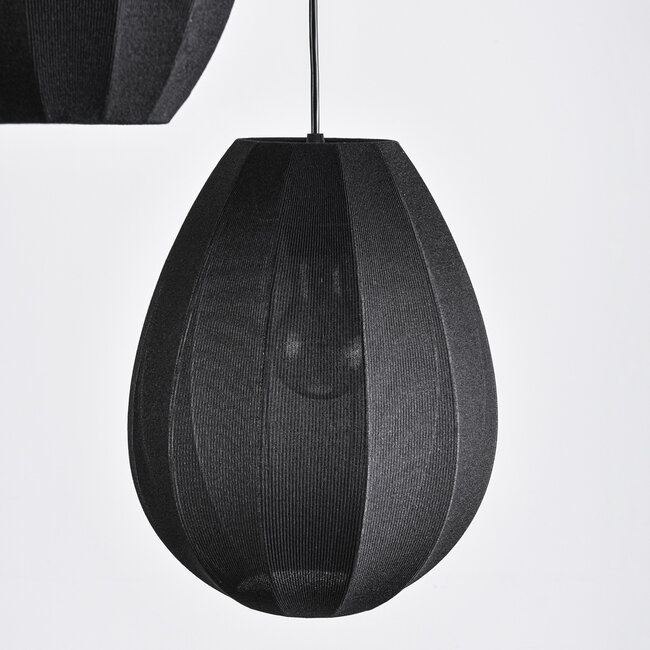 3 światła lampa wisząca Japandi z czarnymi lampionami z tkaniny - Fabrica