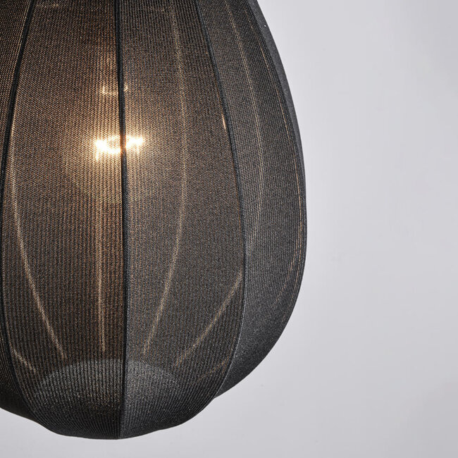 3 światła lampa wisząca Japandi z czarnymi lampionami z tkaniny - Fabrica