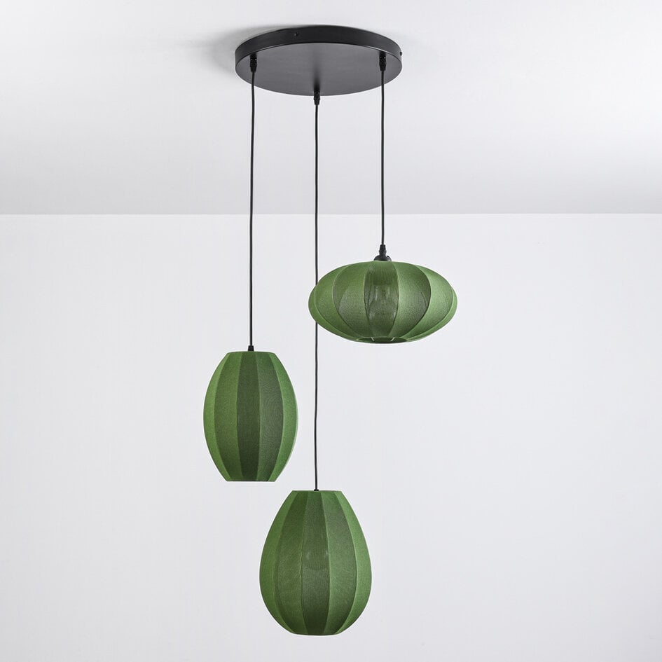 3 światła lampa wisząca Japandi z zielonymi lampionami z tkaniny - Fabrica