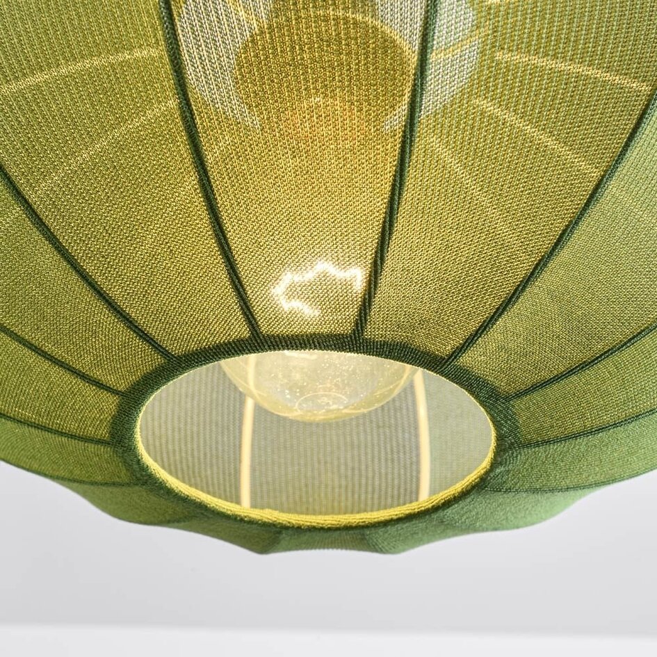 3 światła lampa wisząca Japandi z zielonymi lampionami z tkaniny - Fabrica