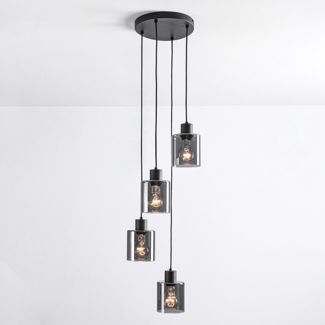 Design lampa wisząca Pella, 4 światła - czarna ze szkłem przydymionym