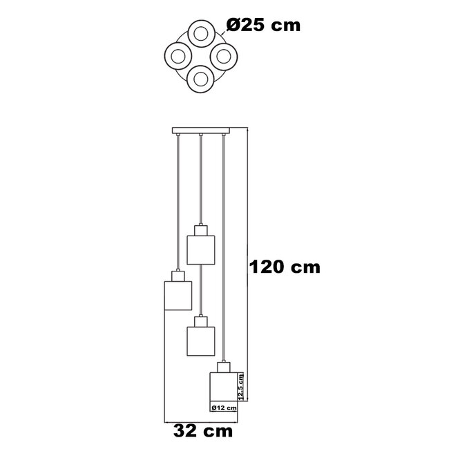Design lampa wisząca Pella, 4 światła - czarna ze szkłem przydymionym