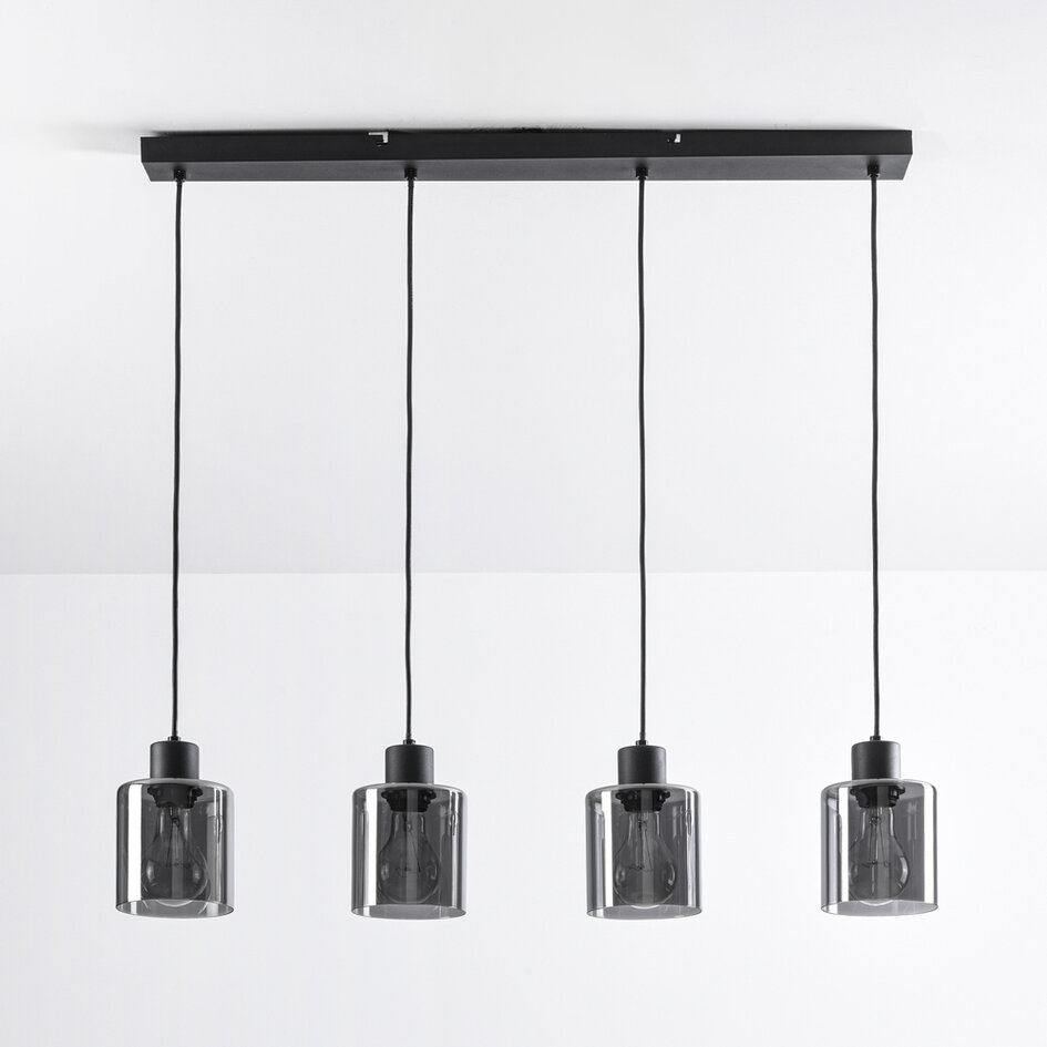 Nowoczesna lampa wisząca czarna z przydymionym szkłem, 4 światła - Palaio