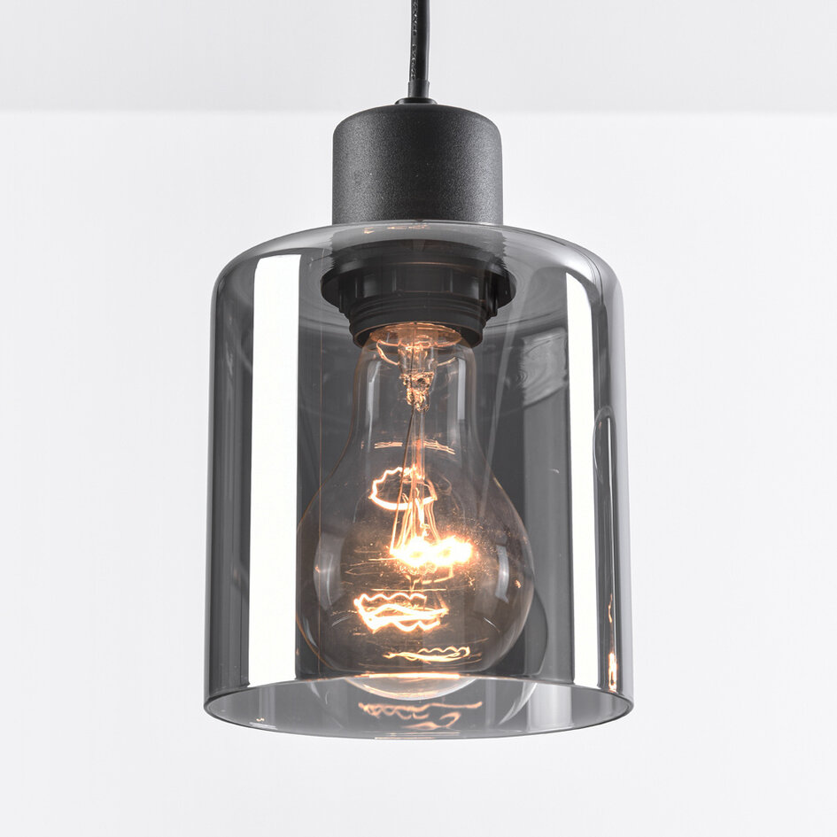 Nowoczesna lampa wisząca czarna z przydymionym szkłem, 4 światła - Palaio