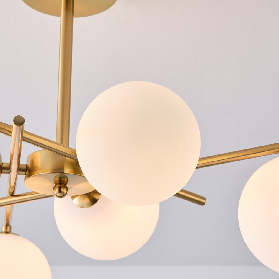 Lampa sufitowa Venezia złota z mlecznym szkłem, 6 światła