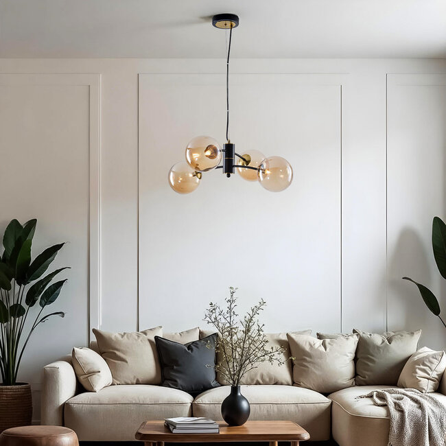 Lampa wisząca Firenze ze szkłem bursztynowym, 4 światła