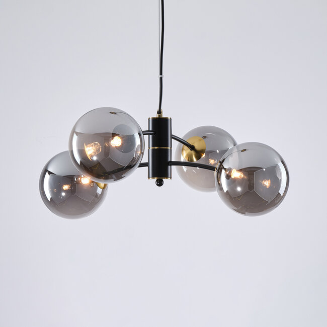 Lampa wisząca Firenze ze szkłem dymionym, 4 światła - czarna