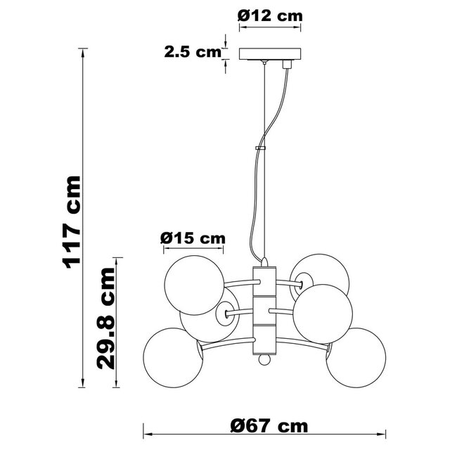 Lampa wisząca Murano ze szkłem bursztynowym, 6-światło - czarne