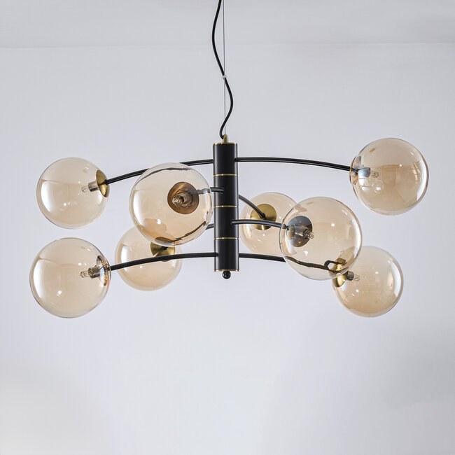 Czarna lampa wisząca Torino z bursztynowym szkłem, 8-światło
