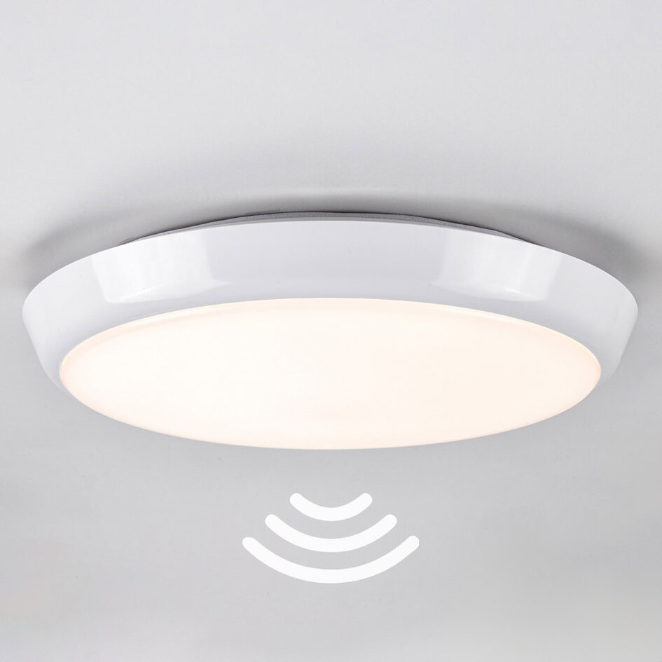 Oprawa sufitowa biała Ø25,5 cm z modułem awaryjnym, czujnikiem i przełącznikiem CCT 3000/4000/6000 K