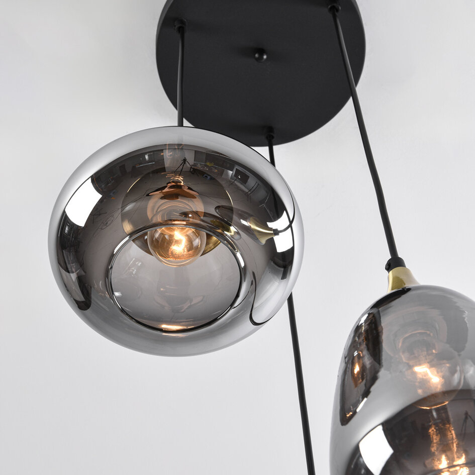 Lampa wisząca złota ze szkłem dymionym, 3 światła - Loua