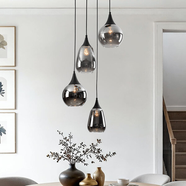 Lampa wisząca Loua czarna ze szkłem przydymionym, 4 światła