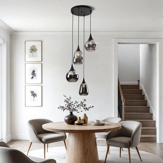 Lampa wisząca Loua czarna ze szkłem przydymionym, 4 światła