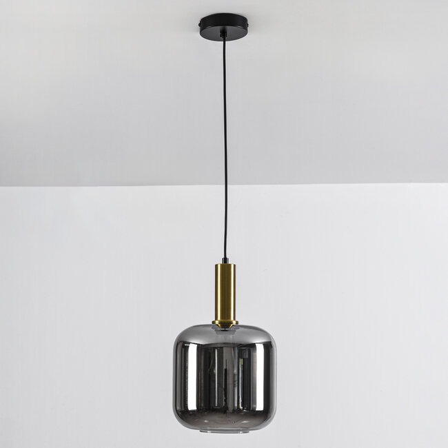 Czarna designerska lampa wisząca złoto i przydymione szkło - Basso