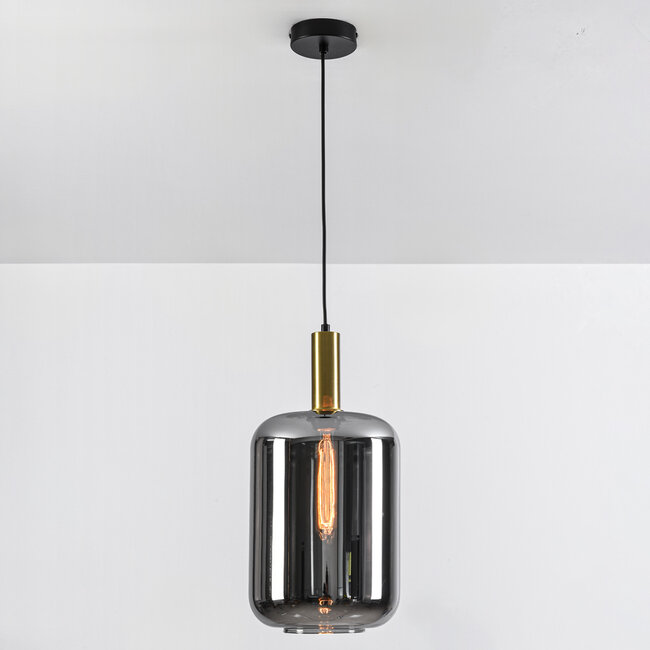 Nowoczesna lampa wisząca czarno-złota ze szkłem dymionym - Sofito