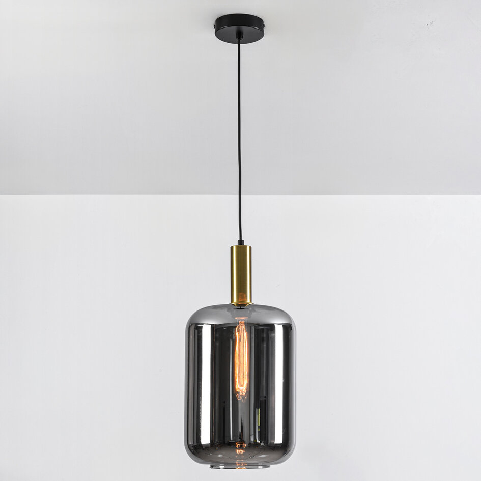 Nowoczesna lampa wisząca czarno-złota ze szkłem dymionym - Sofito