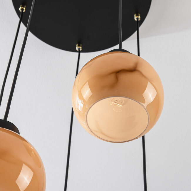 Nowoczesna lampa wisząca Marmore czarny mat z kulami imitującymi marmur, 5 światła