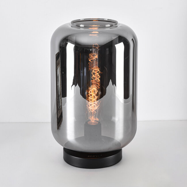 Nowoczesna szklana lampa stołowa czarna ze szkłem dymionym - Solo