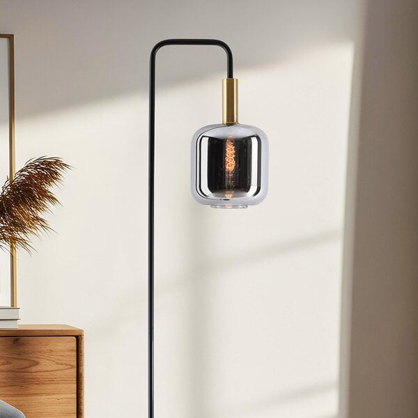 Lampa podłogowa czarna ze szkłem dymionym i złotymi detalami - Piedi