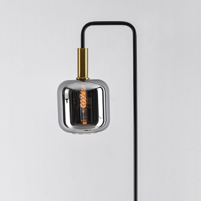 Lampa podłogowa czarna ze szkłem dymionym i złotymi detalami - Piedi