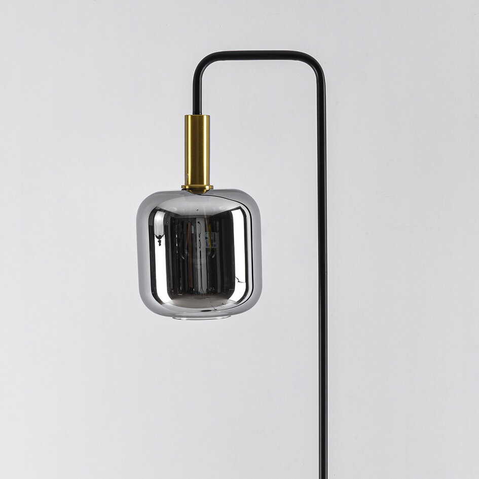 Lampa podłogowa czarna ze szkłem dymionym i złotymi detalami - Piedi