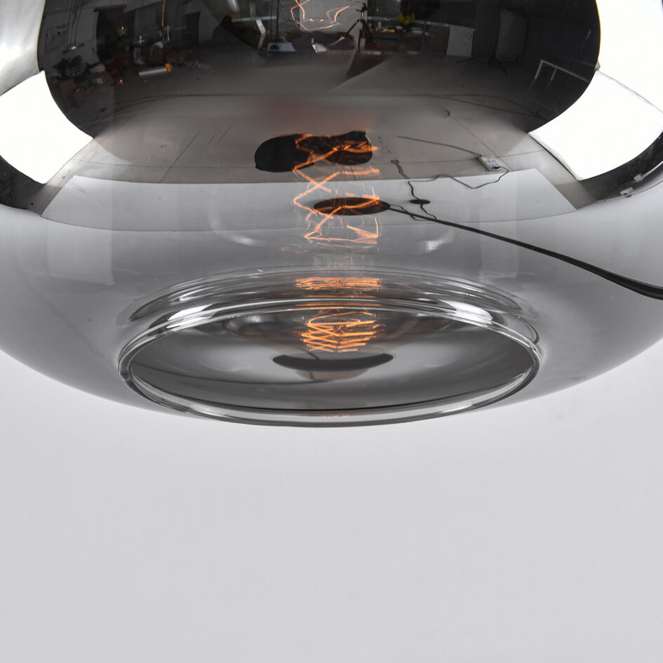 Lampa podłogowa czarna ze szkłem dymionym i złotymi detalami - Piedi