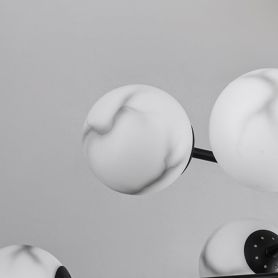 Design lampa sufitowa czarny mat z kulami imitującymi marmur, 8 światła - Idaho