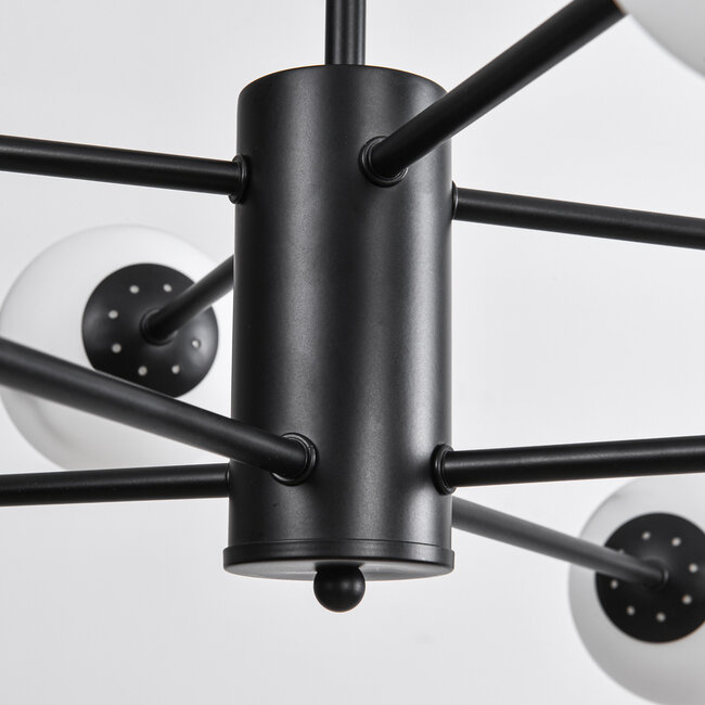 Design lampa sufitowa czarny mat z kulami imitującymi marmur, 8 światła - Idaho