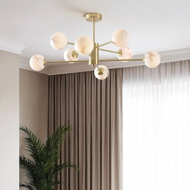 Design piaskowo-złota lampa sufitowa z kulami o wyglądzie marmuru, 8-światła - Idaho
