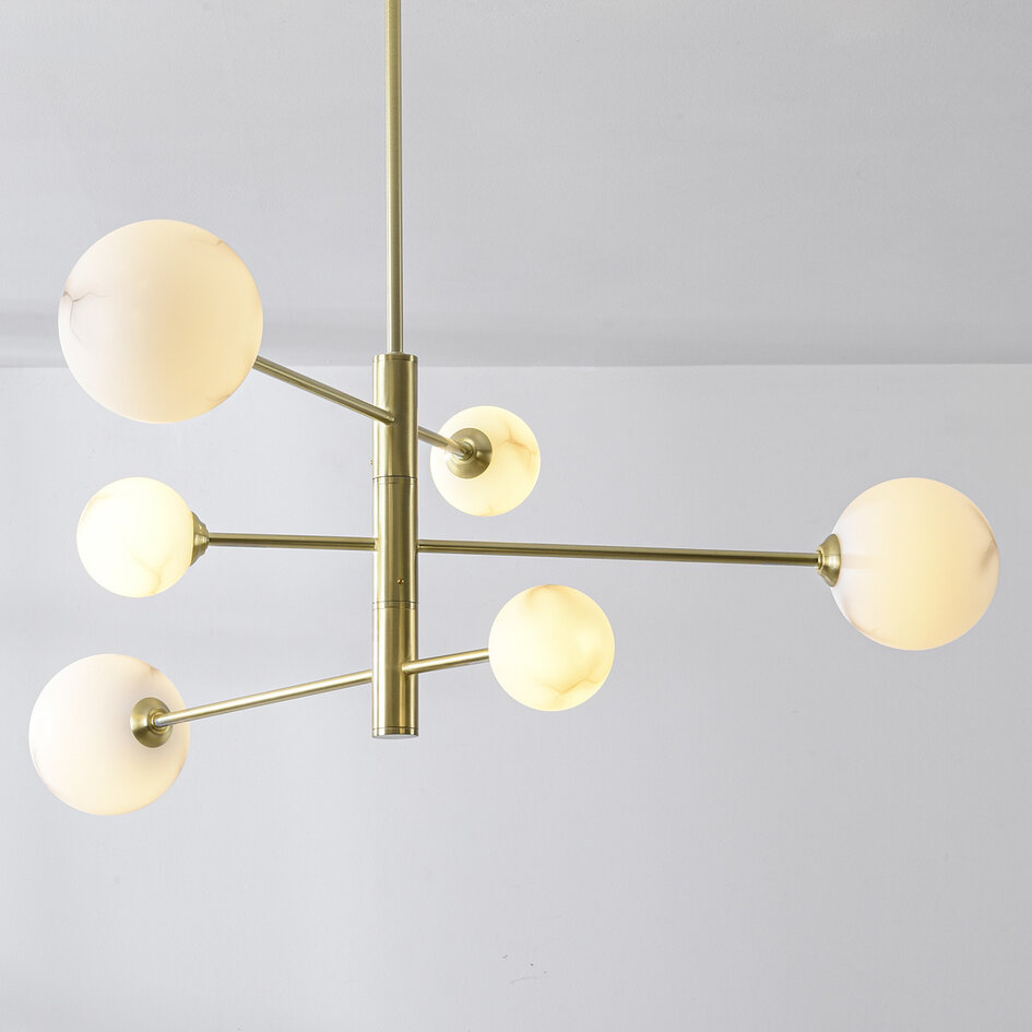 Lampa sufitowa Sest złota z kulami imitującymi marmur, 6 światła