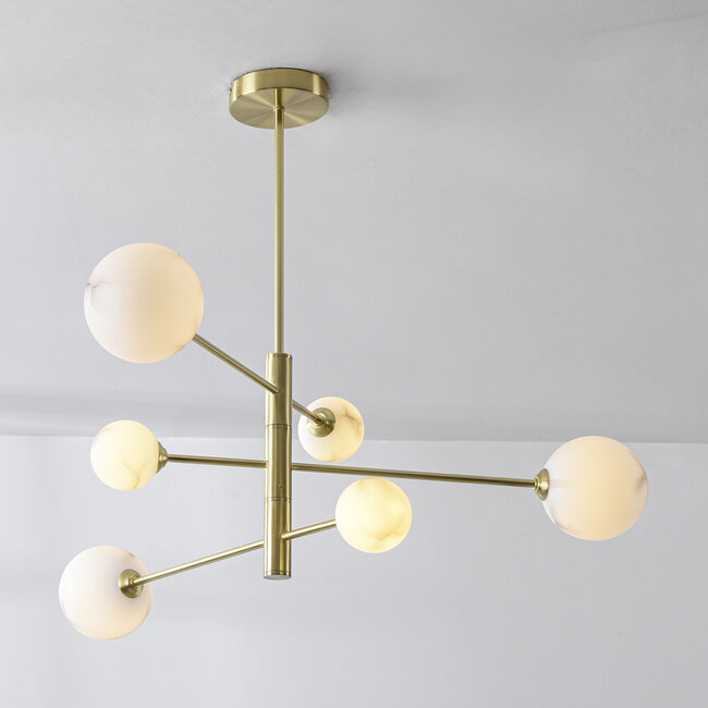 Lampa sufitowa Sest złota z kulami imitującymi marmur, 6 światła
