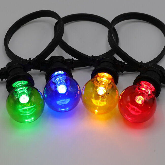 Kompletny zestaw girlandy świetlnej z 4 kolorowymi lampami LED z dużym kloszem