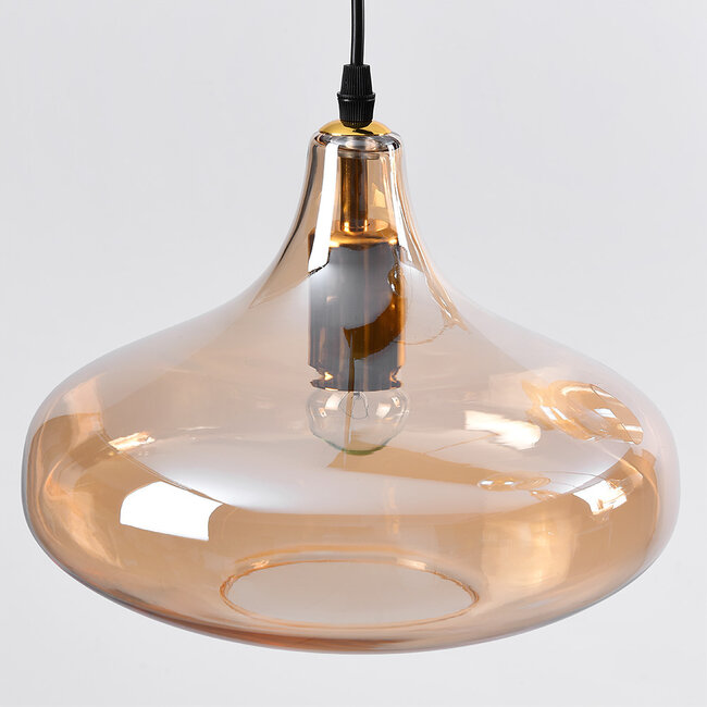 6-światło design lampa wisząca Trinidad czarny ze szkłem bursztynowym